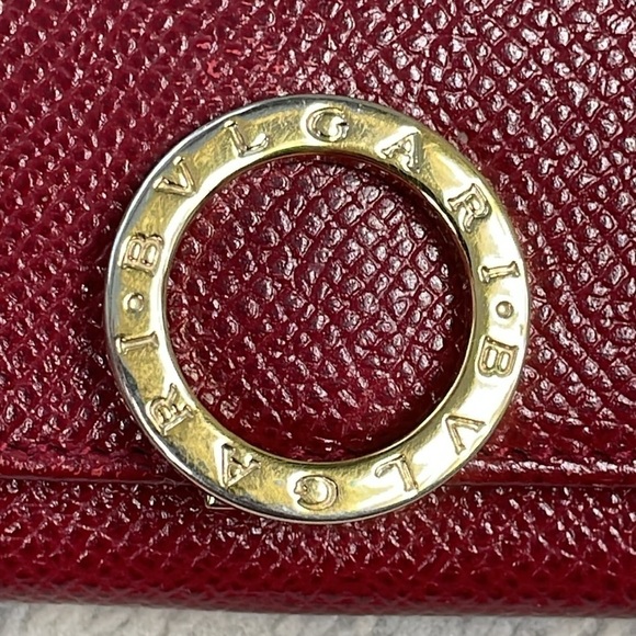 Bvlgari Red Pebbled Leather Compact Key Holder Designer Luxury - Picture 2 of 16